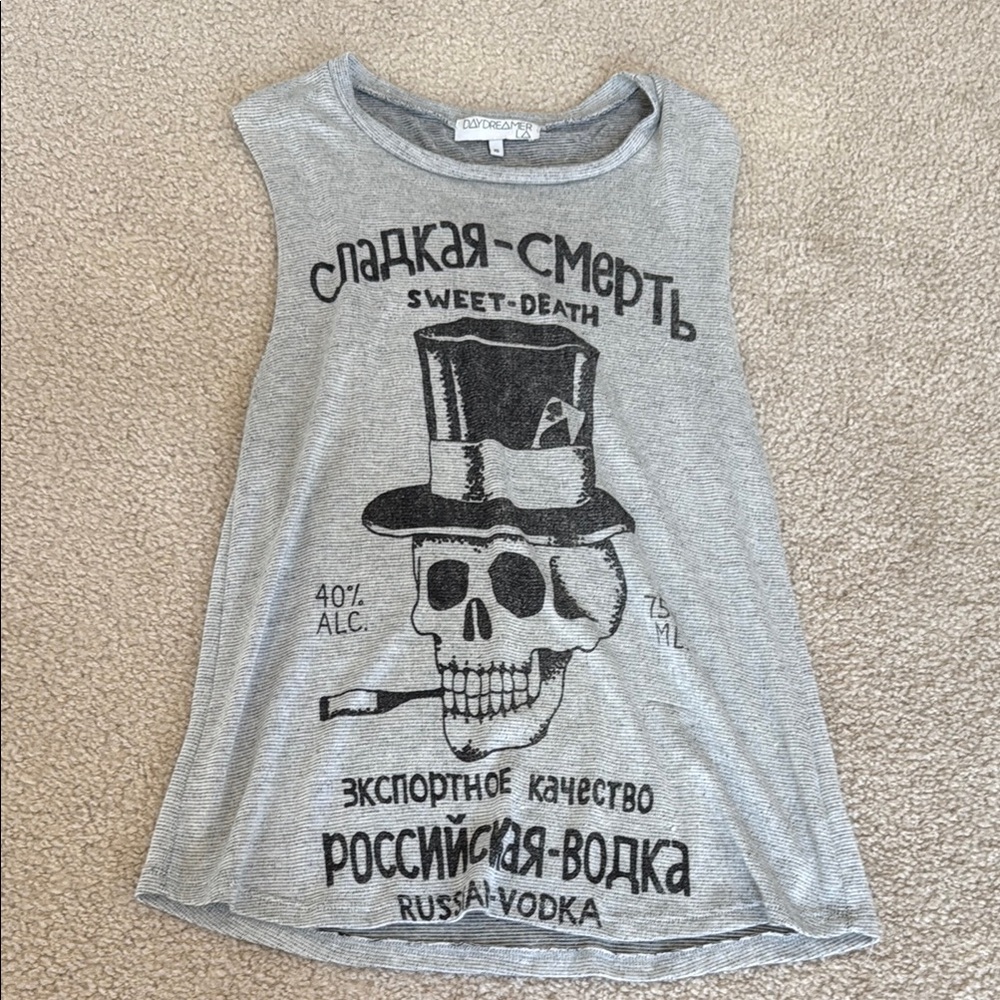 Gray Gothic Skull Graphic Tank Top
